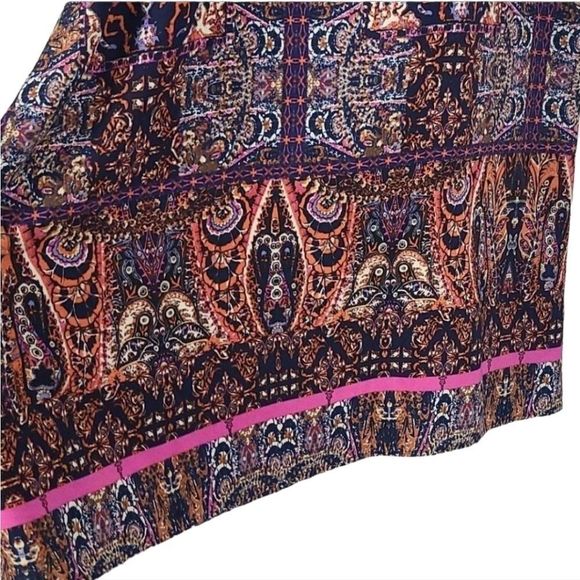 Tyche Navy Tribal Print Trapeze Shift Mini Dress Sleeveless High Neck Summer - Picture 7 of 11